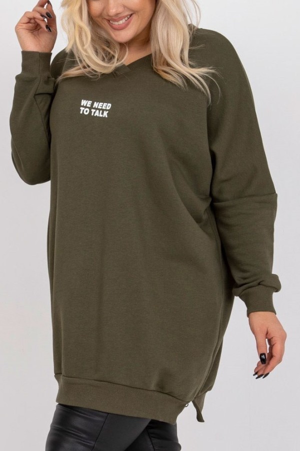 Tunika dresowa plus size bluza w kolorze khaki w serek napis print ZIP Mova 6