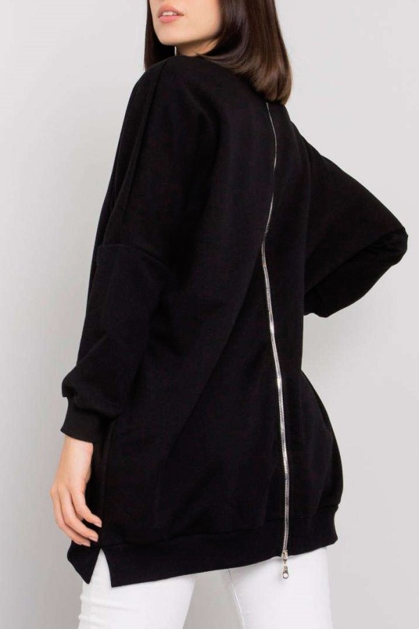 Tunika dresowa plus size bluza w kolorze czarnym w serek napis print ZIP Mova