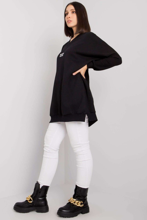 Tunika dresowa plus size bluza w kolorze czarnym w serek napis print ZIP Mova 4