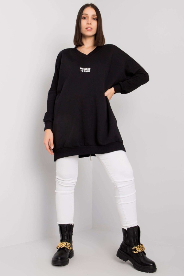 Tunika dresowa plus size bluza w kolorze czarnym w serek napis print ZIP Mova 1