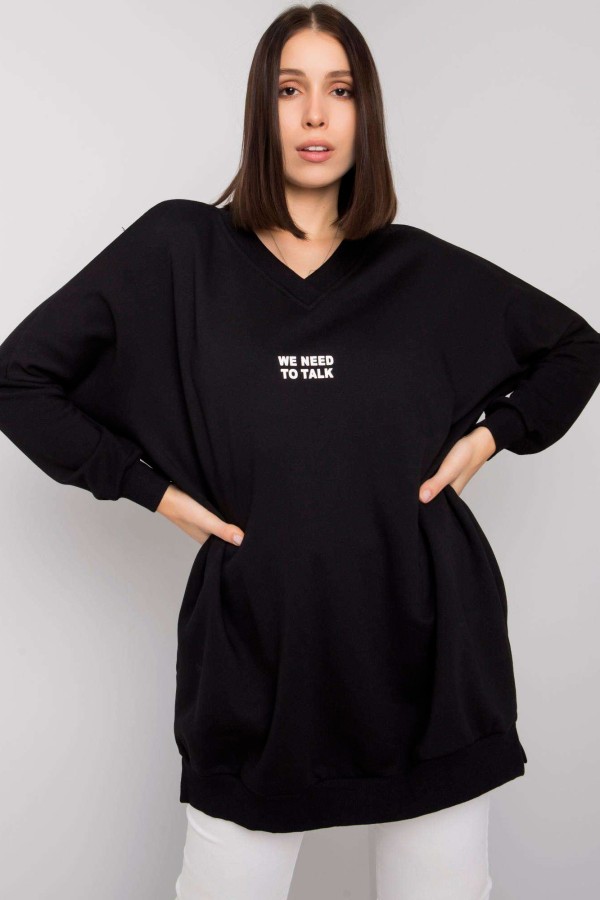 Tunika dresowa plus size bluza w kolorze czarnym w serek napis print ZIP Mova 3