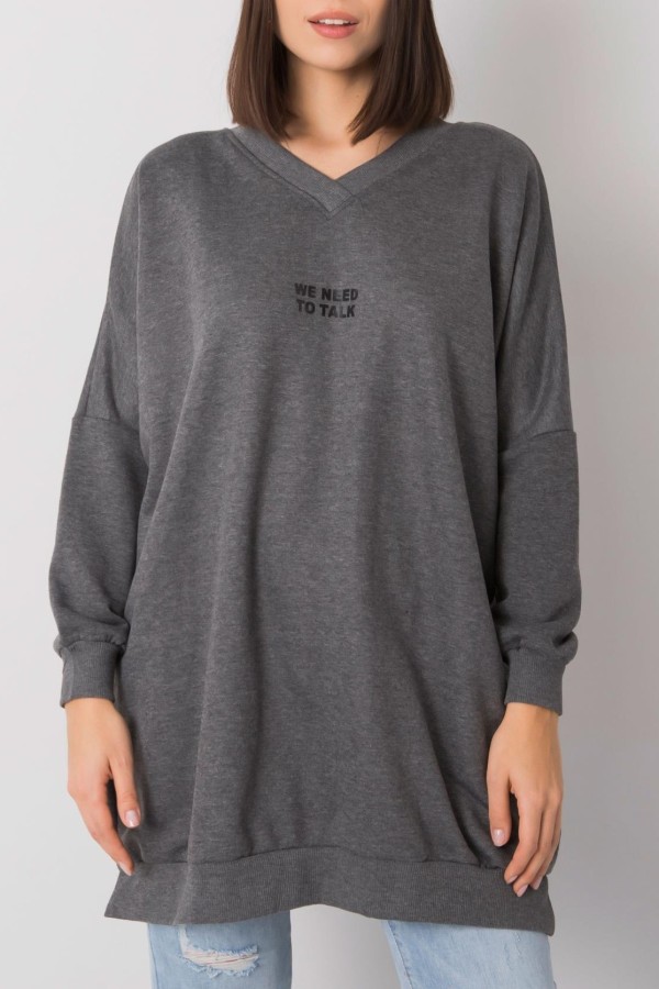 Tunika dresowa plus size bluza w kolorze grafitowym w serek napis print ZIP Mova