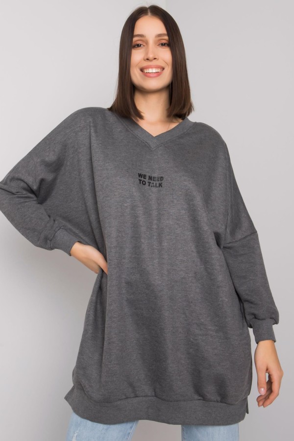 Tunika dresowa plus size bluza w kolorze grafitowym w serek napis print ZIP Mova 1