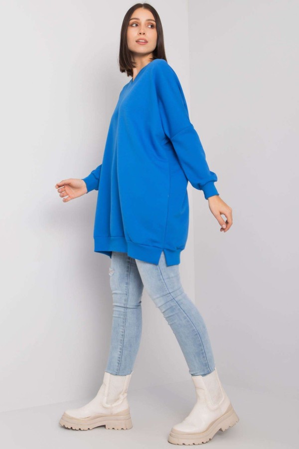 Tunika dresowa plus size bluza w kolorze niebieskim w serek napis print ZIP Mova 2