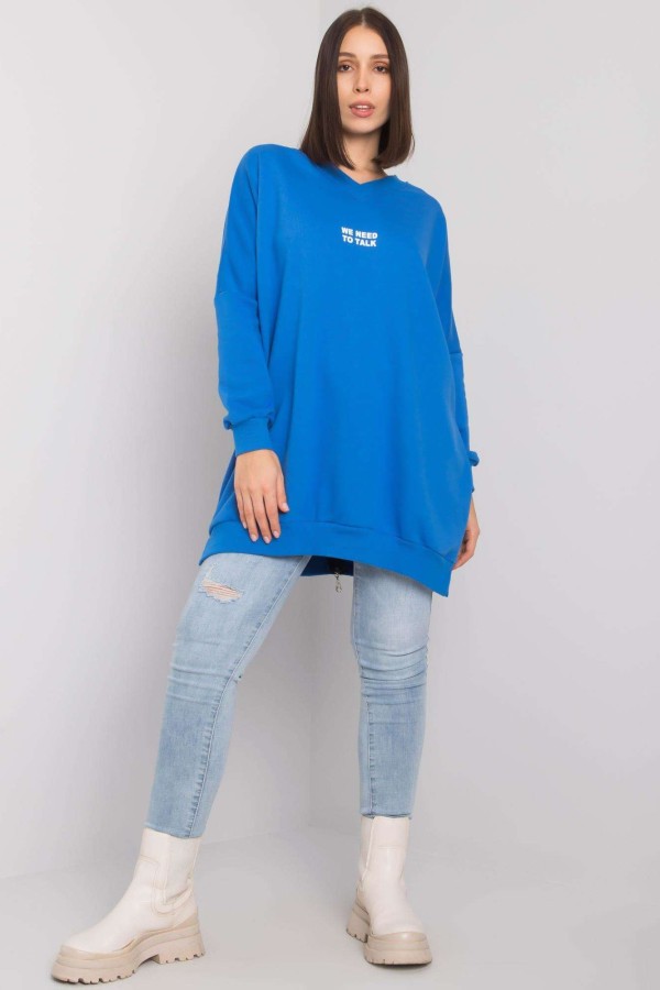 Tunika dresowa plus size bluza w kolorze niebieskim w serek napis print ZIP Mova 3