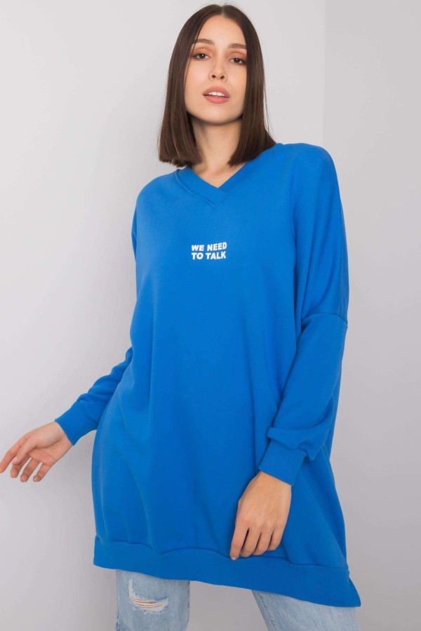 Tunika dresowa plus size bluza w kolorze niebieskim w serek napis print ZIP Mova 5