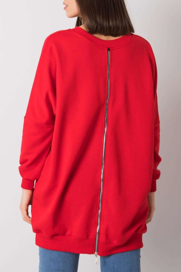 Tunika dresowa plus size bluza w kolorze czerwonym w serek napis print ZIP Mova