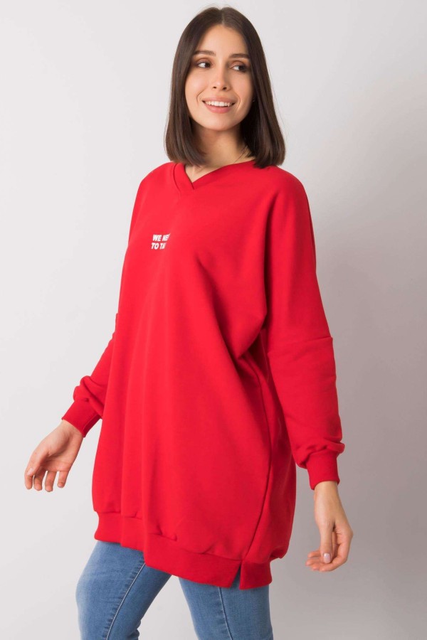 Tunika dresowa plus size bluza w kolorze czerwonym w serek napis print ZIP Mova 4