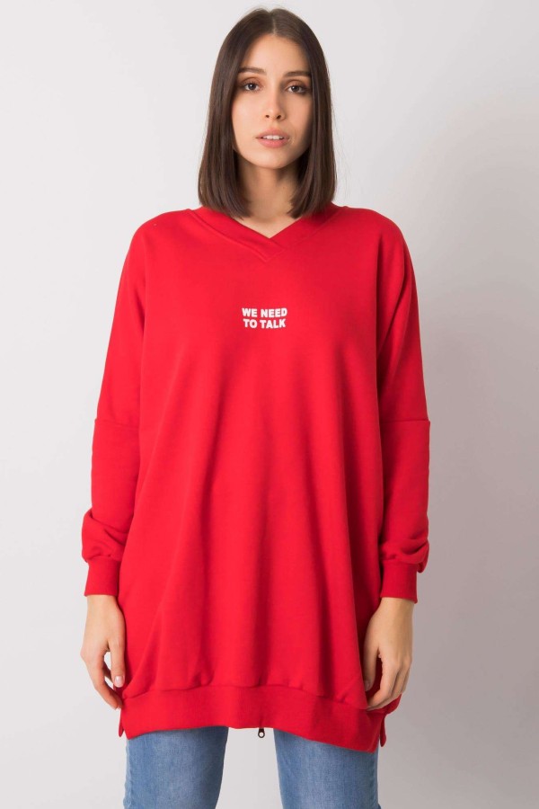 Tunika dresowa plus size bluza w kolorze czerwonym w serek napis print ZIP Mova 1