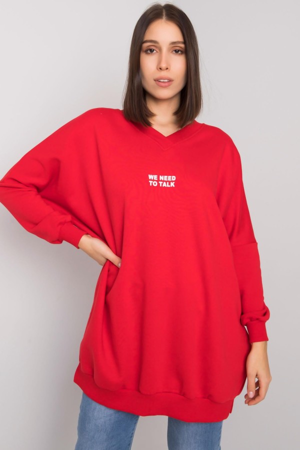 Tunika dresowa plus size bluza w kolorze czerwonym w serek napis print ZIP Mova 3