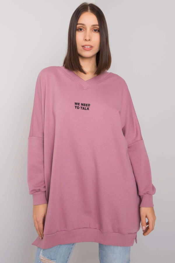 Tunika dresowa plus size bluza w kolorze brudnego różu w serek napis print ZIP Mova 3