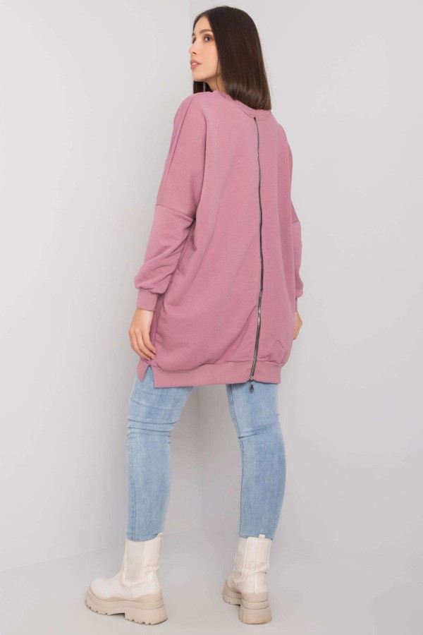 Tunika dresowa plus size bluza w kolorze brudnego różu w serek napis print ZIP Mova 2