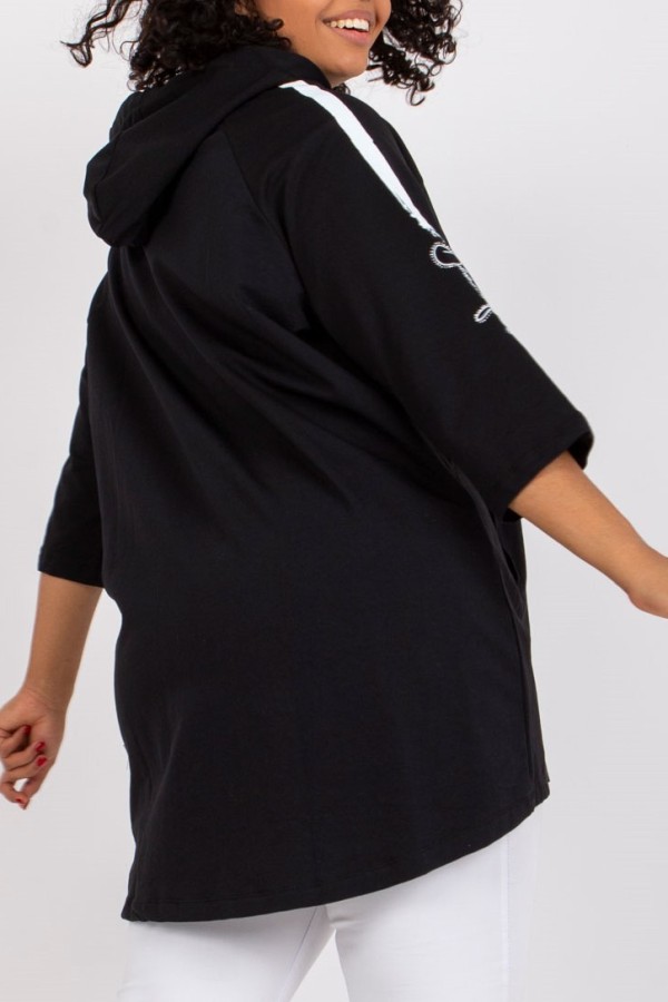 Bluza damska plus size w kolorze czarnym zamek kaptur dłuższy tył Sane
