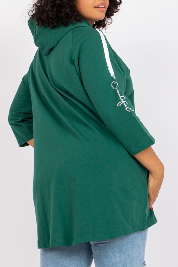 Bluza damska plus size w kolorze zielonym zamek kaptur dłuższy tył Sane