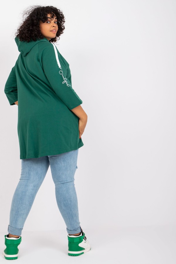 Bluza damska plus size w kolorze zielonym zamek kaptur dłuższy tył Sane 3