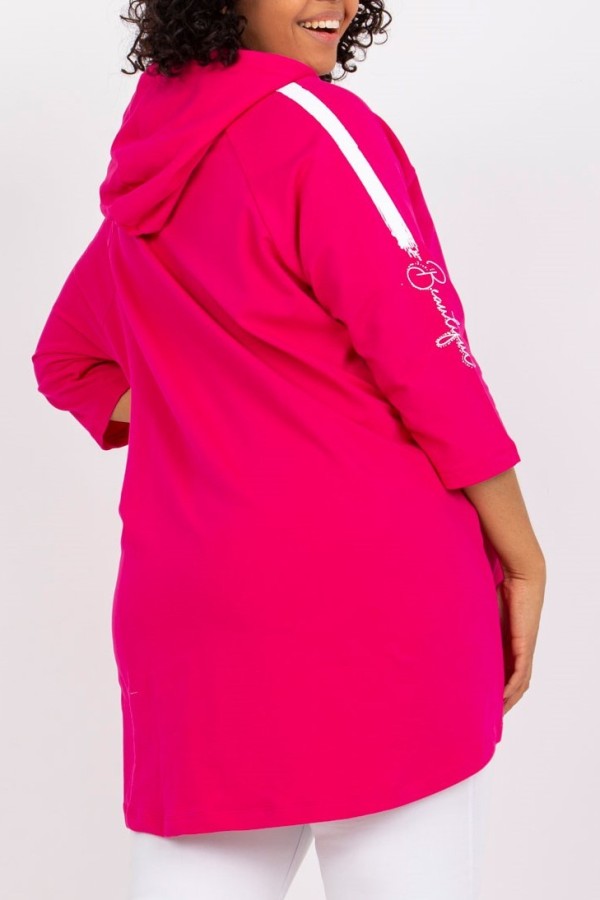 Bluza damska plus size w kolorze fuksji zamek kaptur dłuższy tył Sane