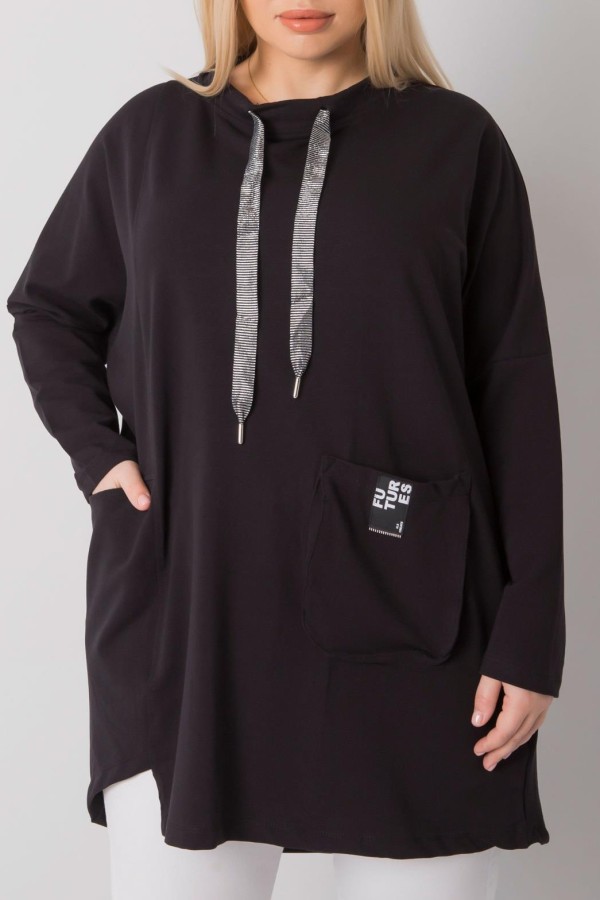 Tunika dresowa plus size w kolorze czarnym kieszeń Elassa