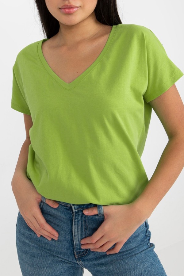 Bluzka damska w kolorze oliwkowym t-shirt basic dekolt w serek v-neck luna