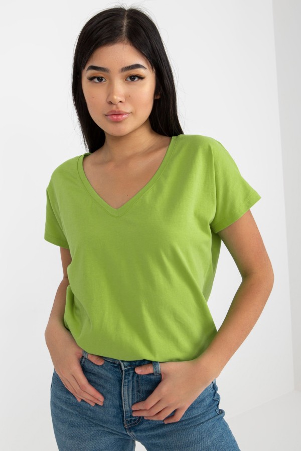 Bluzka damska w kolorze oliwkowym t-shirt basic dekolt w serek v-neck luna 1