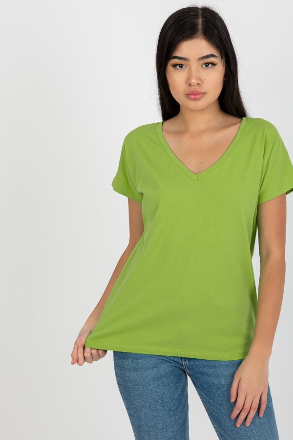 Bluzka damska w kolorze oliwkowym t-shirt basic dekolt w serek v-neck luna 3