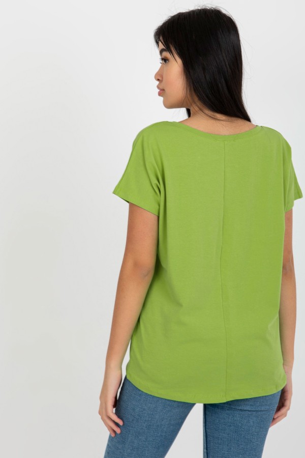 Bluzka damska w kolorze oliwkowym t-shirt basic dekolt w serek v-neck luna 4