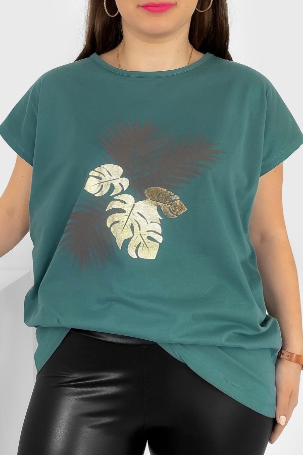 T-shirt damski plus size nietoperz w kolorze patyny liście palmy Leo