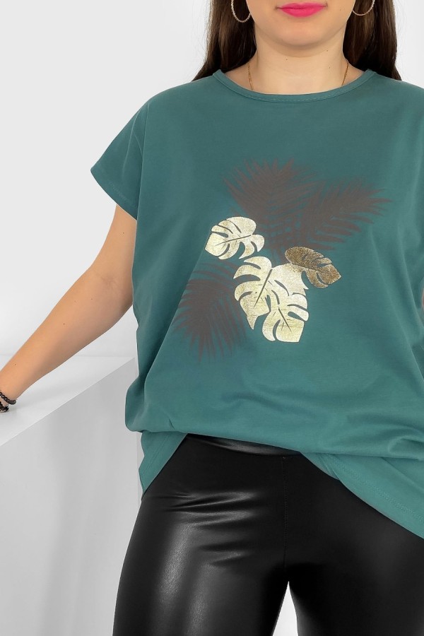 T-shirt damski plus size nietoperz w kolorze patyny liście palmy Leo 1