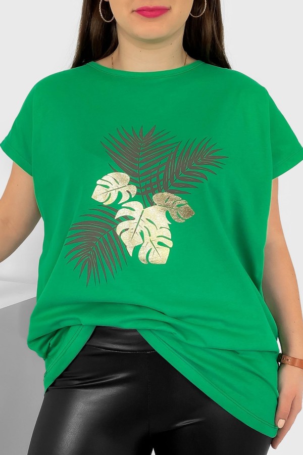 T-shirt damski plus size nietoperz w kolorze zielonym liście palmy Leo