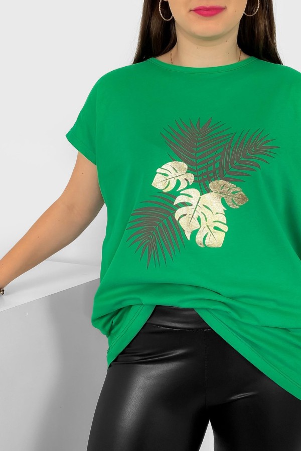 T-shirt damski plus size nietoperz w kolorze zielonym liście palmy Leo 1