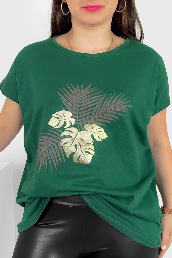 T-shirt damski plus size nietoperz w kolorze ciemnej zieleni liście palmy Leo