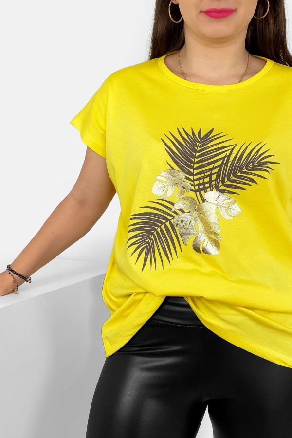 T-shirt damski plus size nietoperz w kolorze żółtym liście palmy Leo 1