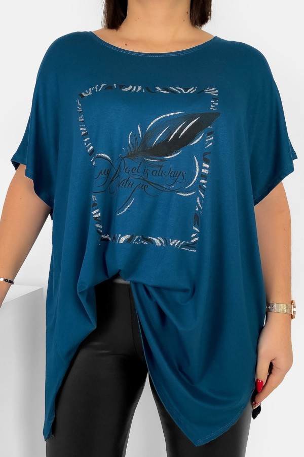 Tunika plus size luźna bluzka z wiskozy w kolorze morskim piórko picture