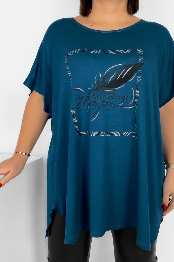 Tunika plus size luźna bluzka z wiskozy w kolorze morskim piórko picture 2
