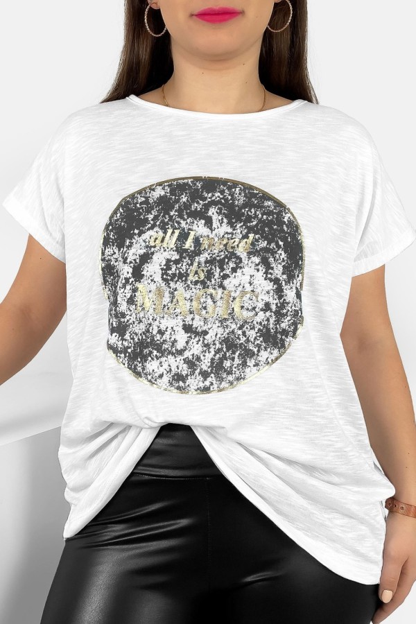 T-shirt damski plus size nietoperz w kolorze białym magic Torro