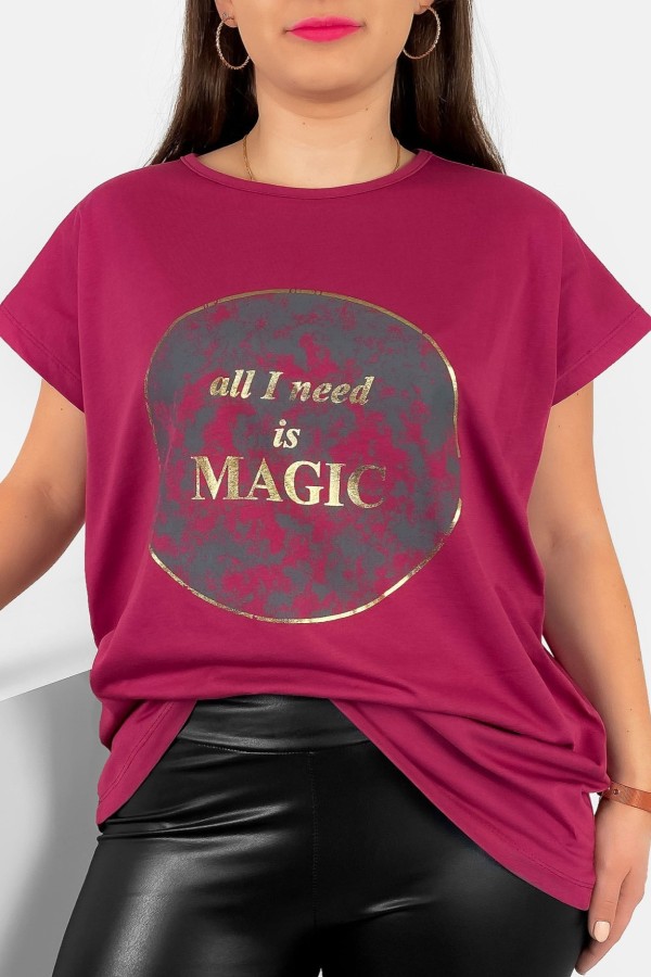 T-shirt damski plus size nietoperz w kolorze rubinowym magic Torro
