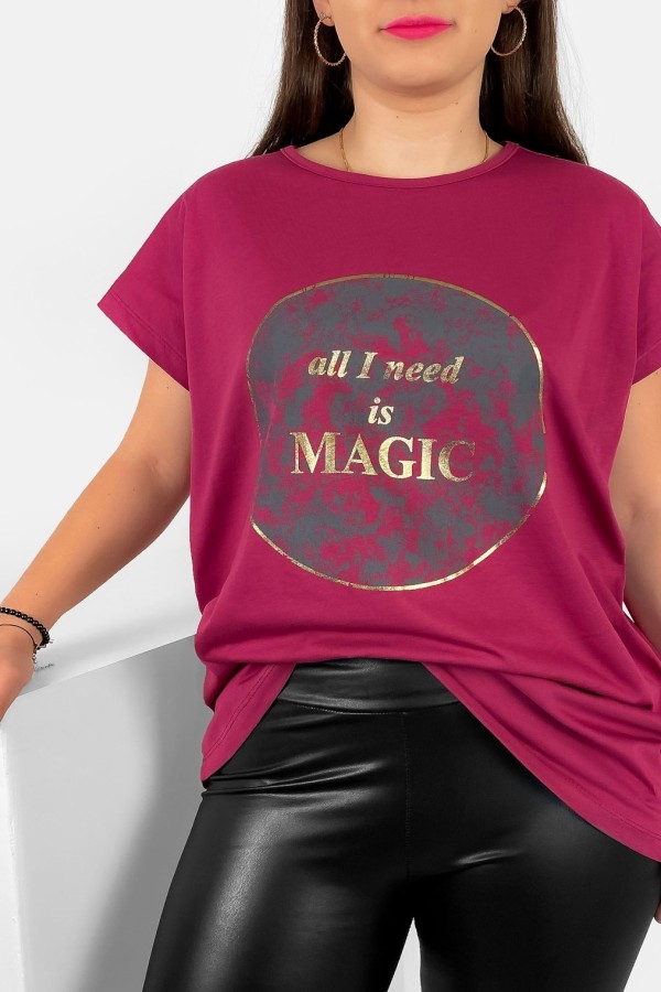 T-shirt damski plus size nietoperz w kolorze rubinowym magic Torro 1