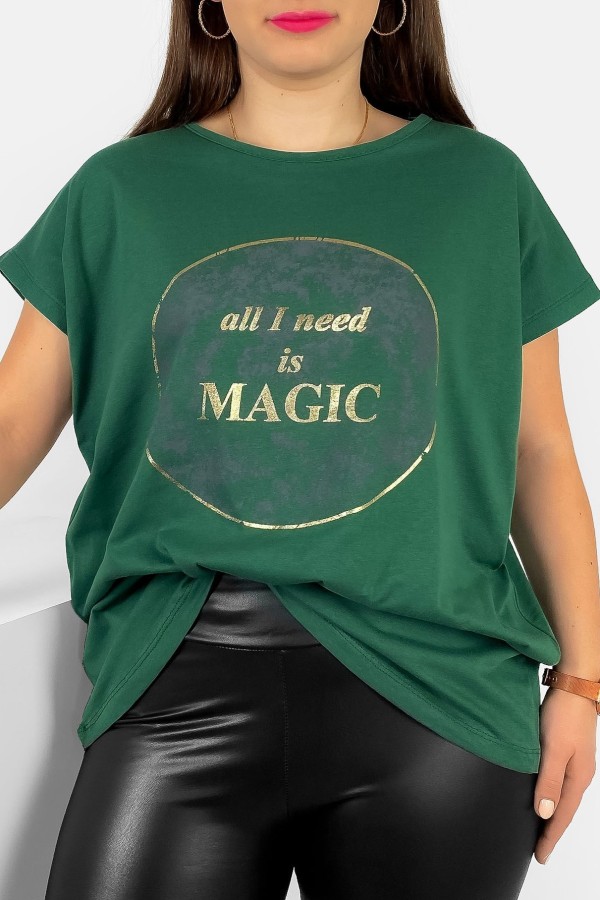 T-shirt damski plus size nietoperz w kolorze ciemnej zieleni magic Torro