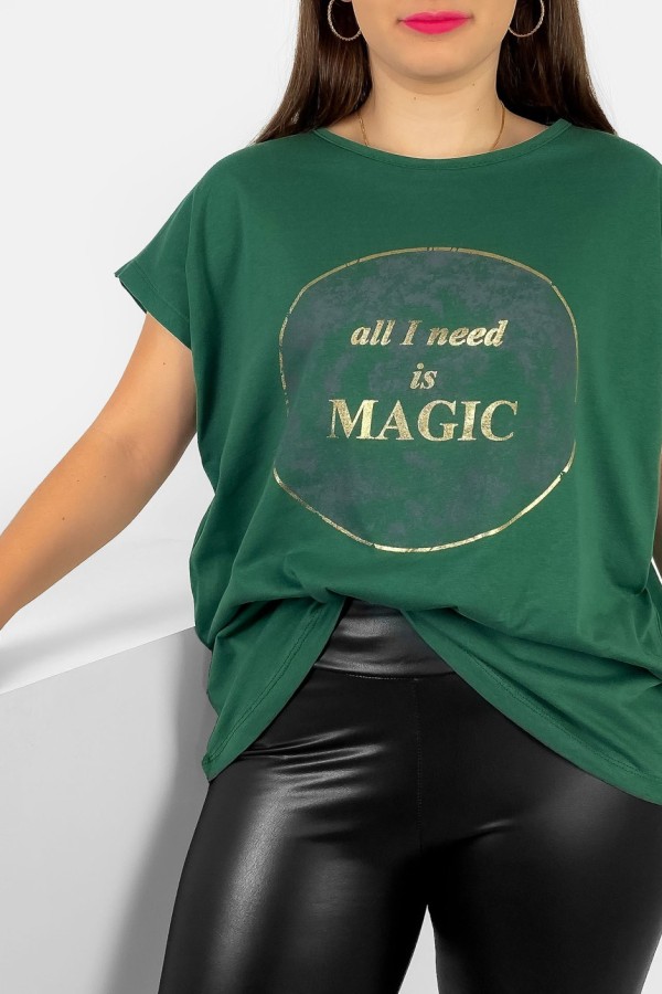 T-shirt damski plus size nietoperz w kolorze ciemnej zieleni magic Torro 1