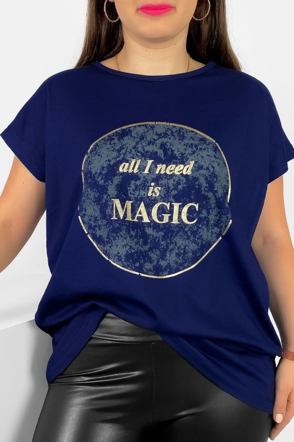 T-shirt damski plus size nietoperz w kolorze granatowym magic Torro 2