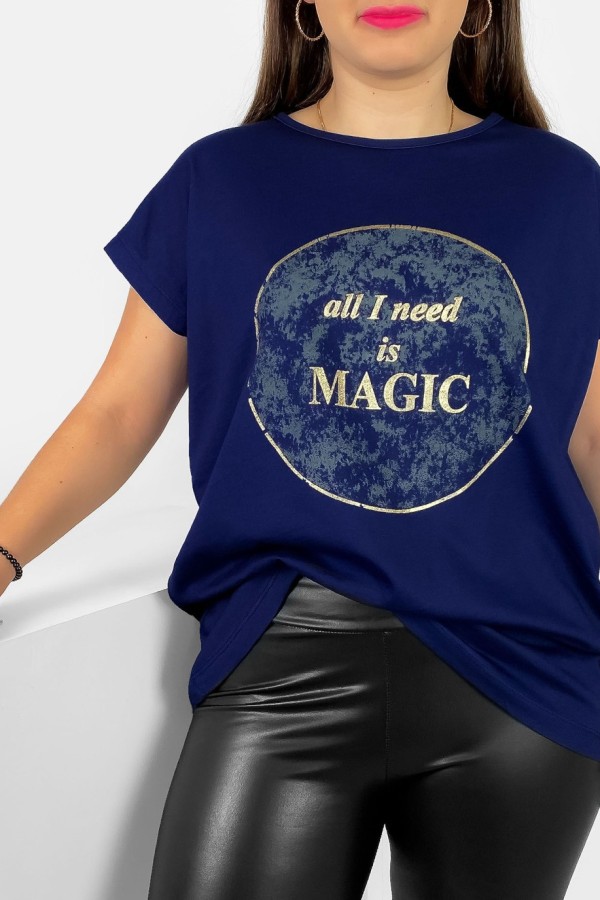 T-shirt damski plus size nietoperz w kolorze granatowym magic Torro 1
