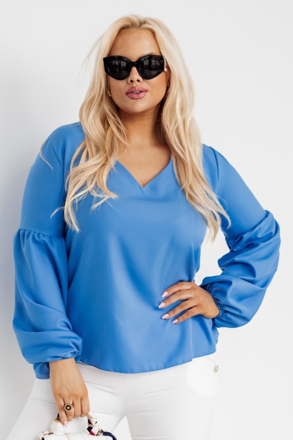 Elegancka bluzka koszulowa plus size w kolorze niebieskim dekolt V Fiona