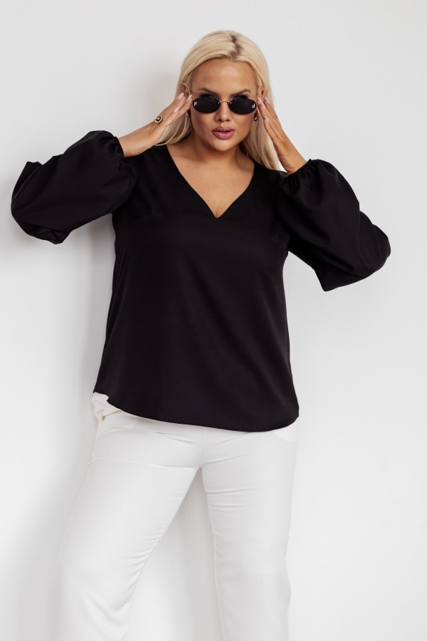 Elegancka bluzka koszulowa plus size w kolorze czarnym dekolt V Fiona 5