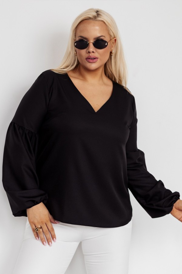 Elegancka bluzka koszulowa plus size w kolorze czarnym dekolt V Fiona 6