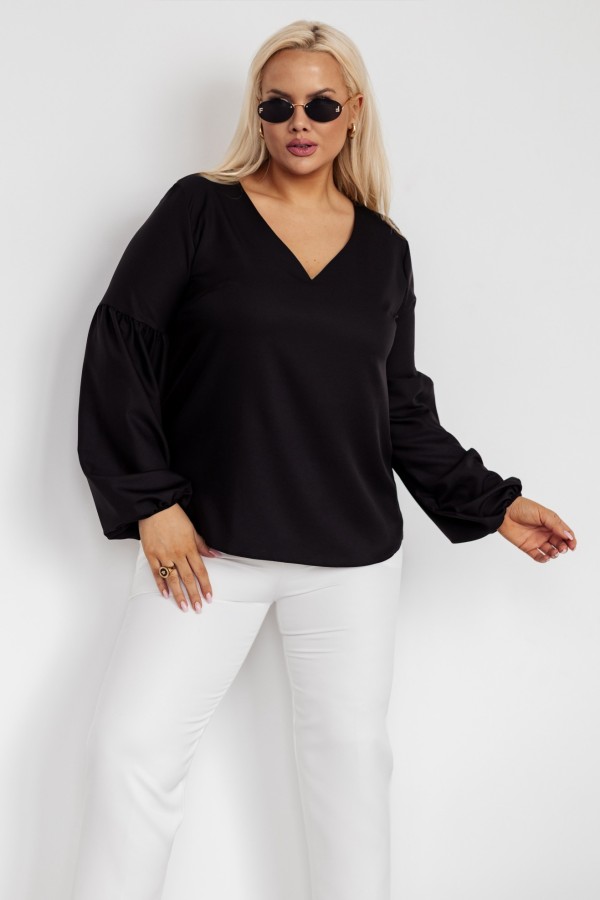 Elegancka bluzka koszulowa plus size w kolorze czarnym dekolt V Fiona 3