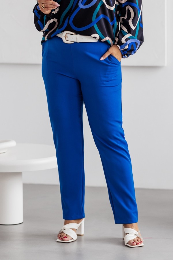 Spodnie damskie plus size w kolorze chabrowym eleganckie z wysokim stanem Laren 4