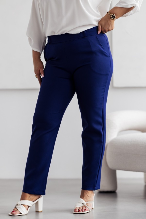 Spodnie damskie plus size w kolorze granatowym eleganckie z wysokim stanem Laren