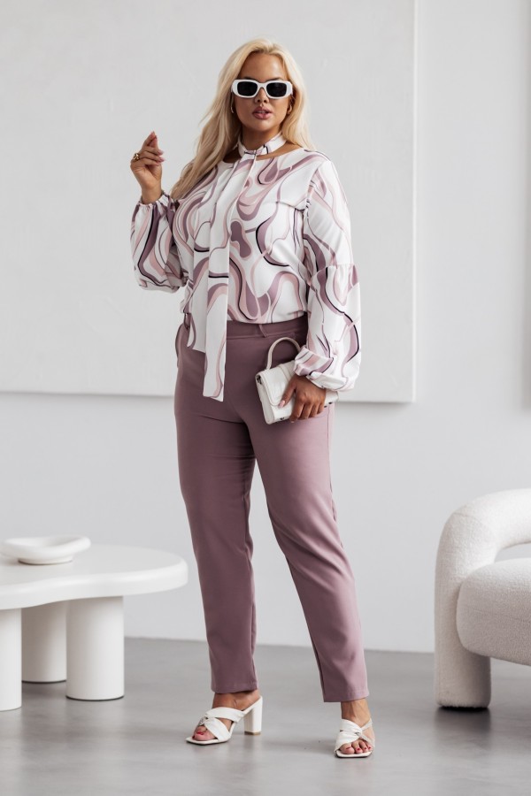 Spodnie damskie plus size w kolorze cappuccino eleganckie z wysokim stanem Laren 2