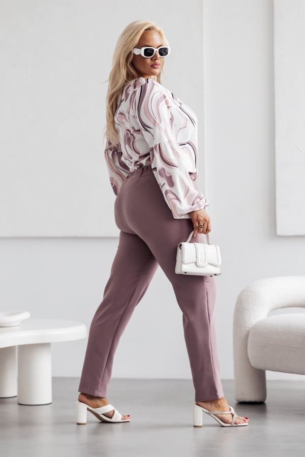 Spodnie damskie plus size w kolorze cappuccino eleganckie z wysokim stanem Laren 1