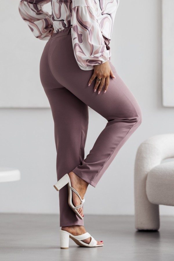Spodnie damskie plus size w kolorze cappuccino eleganckie z wysokim stanem Laren 3