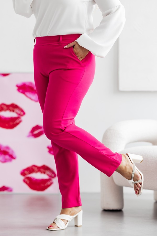 Spodnie damskie plus size w kolorze fuksji eleganckie z wysokim stanem Laren